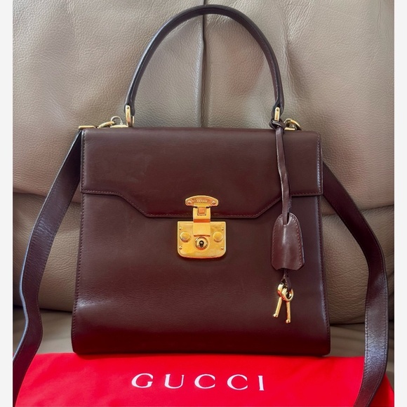 Gucci Handbags - Certified Authentic Vintage Gucci Kelly Lock Key Brown Leather Shoulder Bag, COA